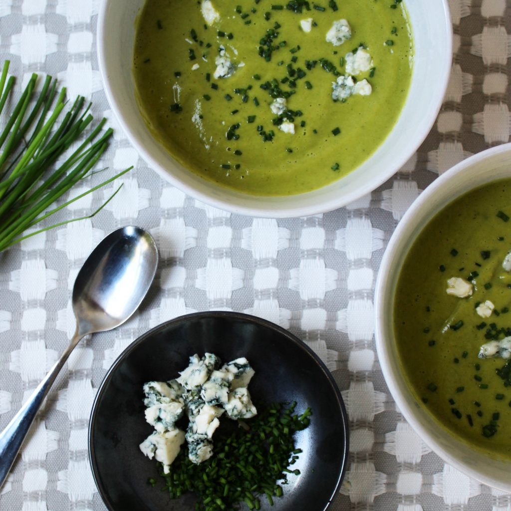 Sweet Pea Soup with Chives and Gorgonzola